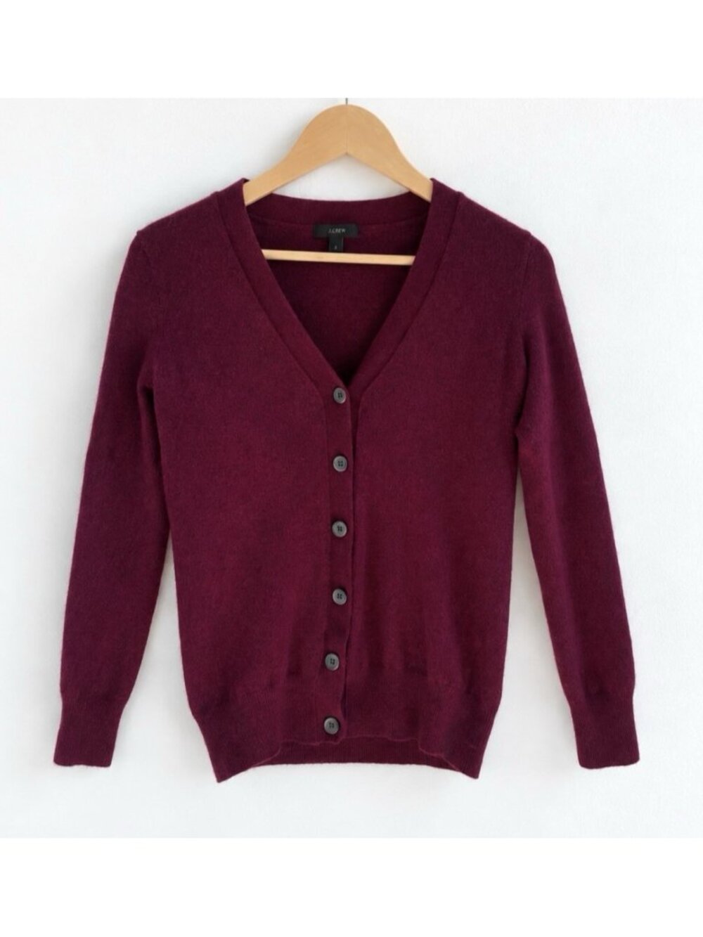 J.Crew Wool Cashmere V-Neck Cardigan Sweater Quiet Luxury Burgundy Women’s XS